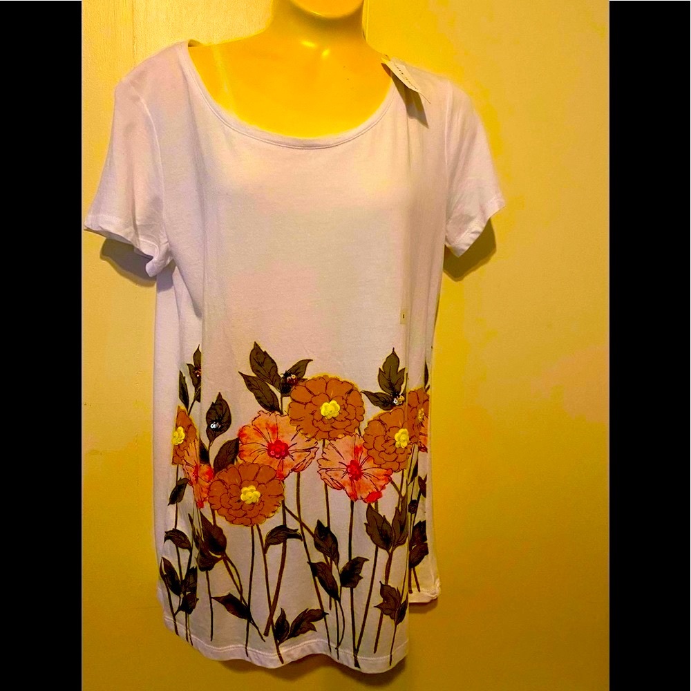 🛑 ANN TAYLOR LIGHTWEIGHT SPRING FLOWER BLING TOP SIZE SMALL 🌸 NWT